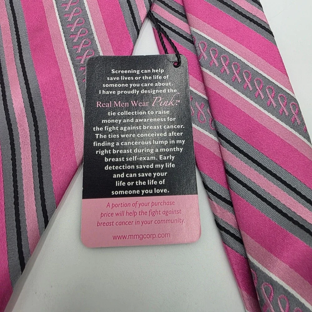 Real Men Wear Pink Diane Katzman Silk Tie Breast Cancer Awareness Striped Pink